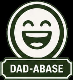 Dadabase logo with a laughing cartoon face